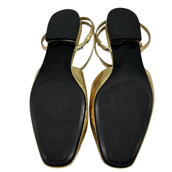 ZARA Gold Front Strap Flats Shoes Women’s Sz 41 US SZ 10 Snakeskin - Picture 12 of 13